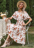 Boho Ruffle Sleeve Pleated Print Skirt